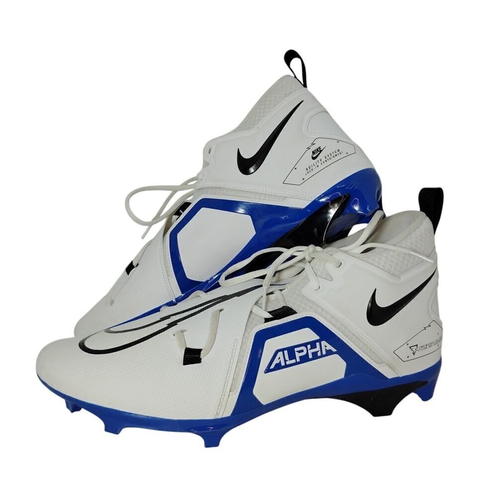 Nike Alpha Menace Pro 3 Mens NEW w/Tags White/Blue Football Cleats - sz. 18